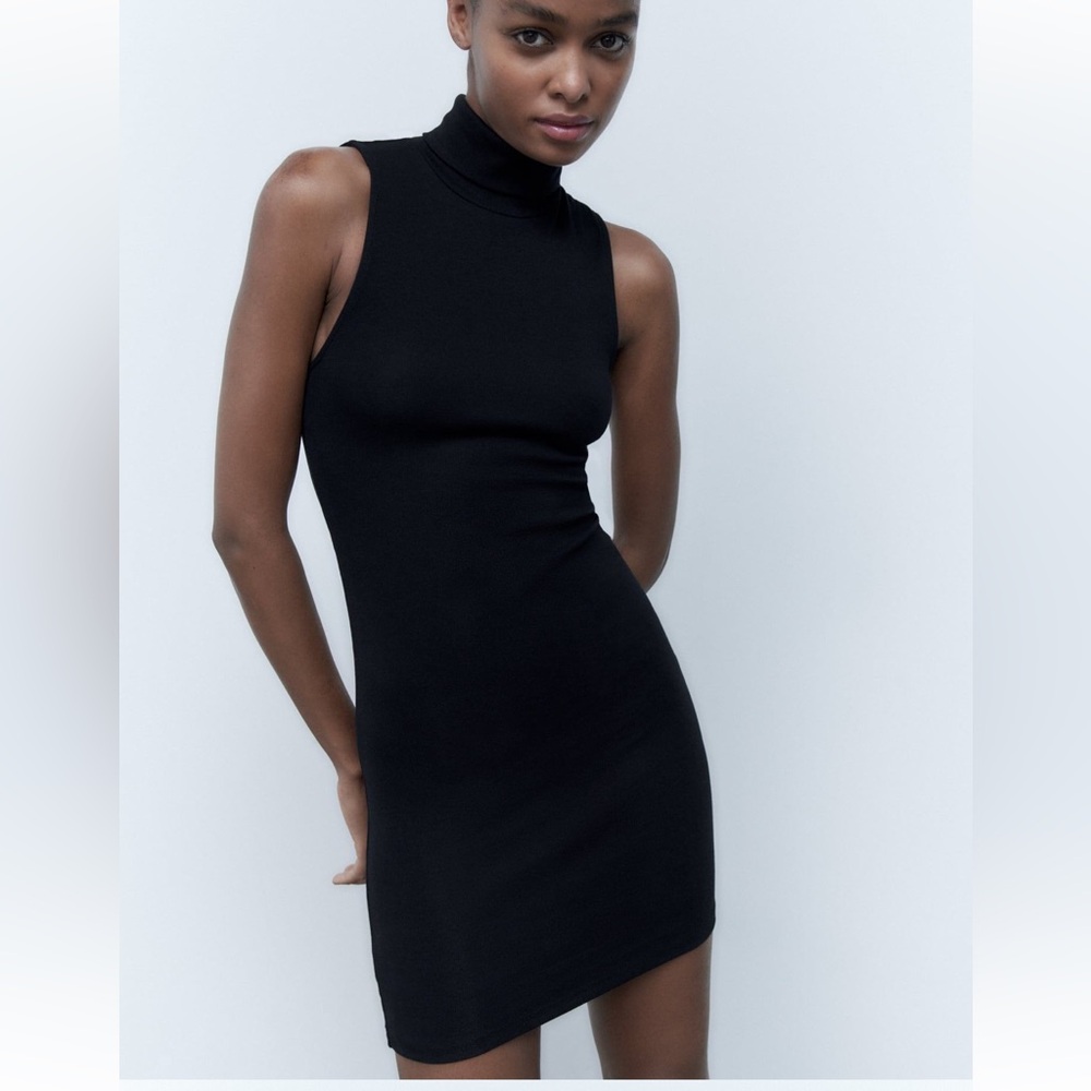 Zara black halter mock neck dress